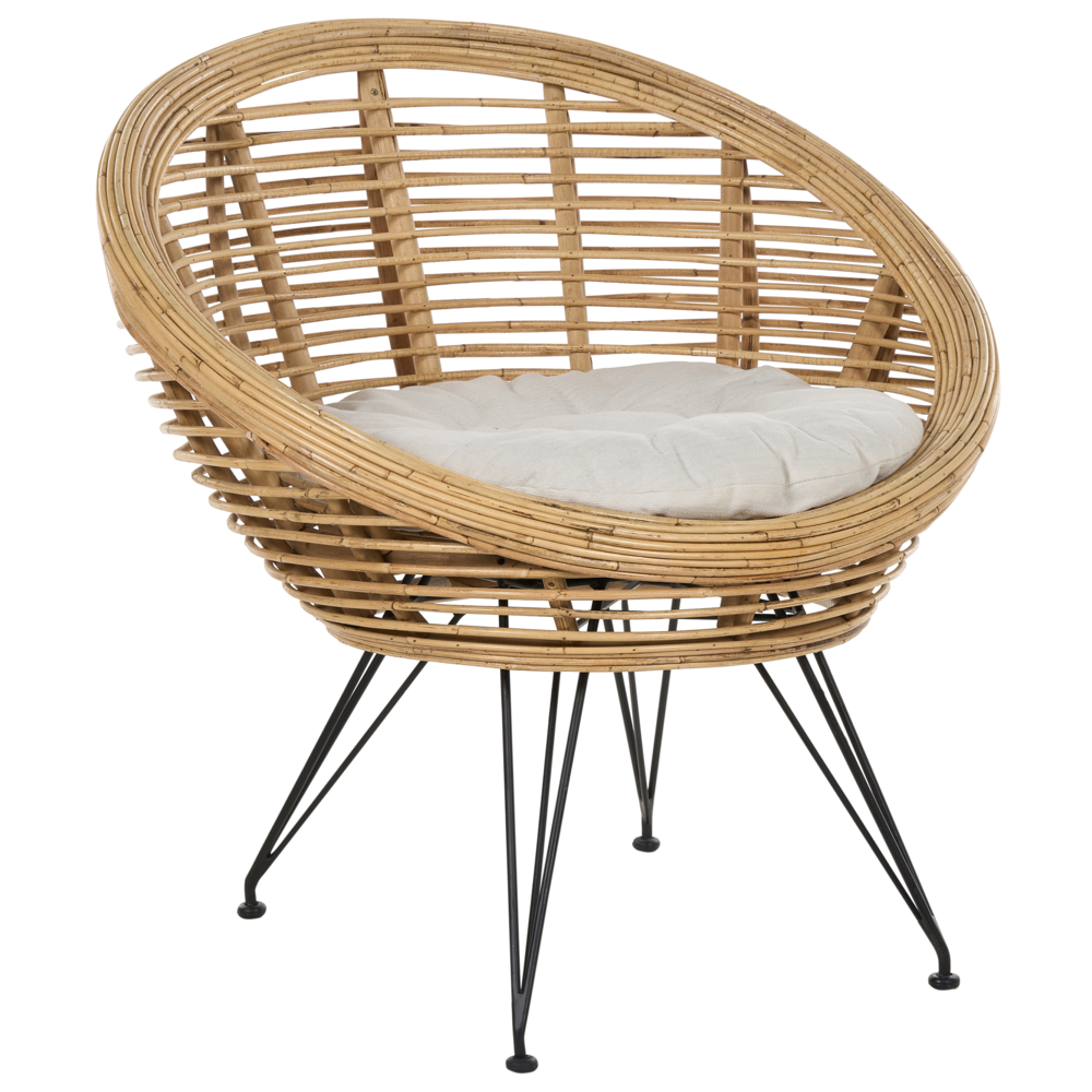 foto del prodotto sedia naturale rattan light beige cotone cuscino indoor outdoor stile boho giardino patio balcone