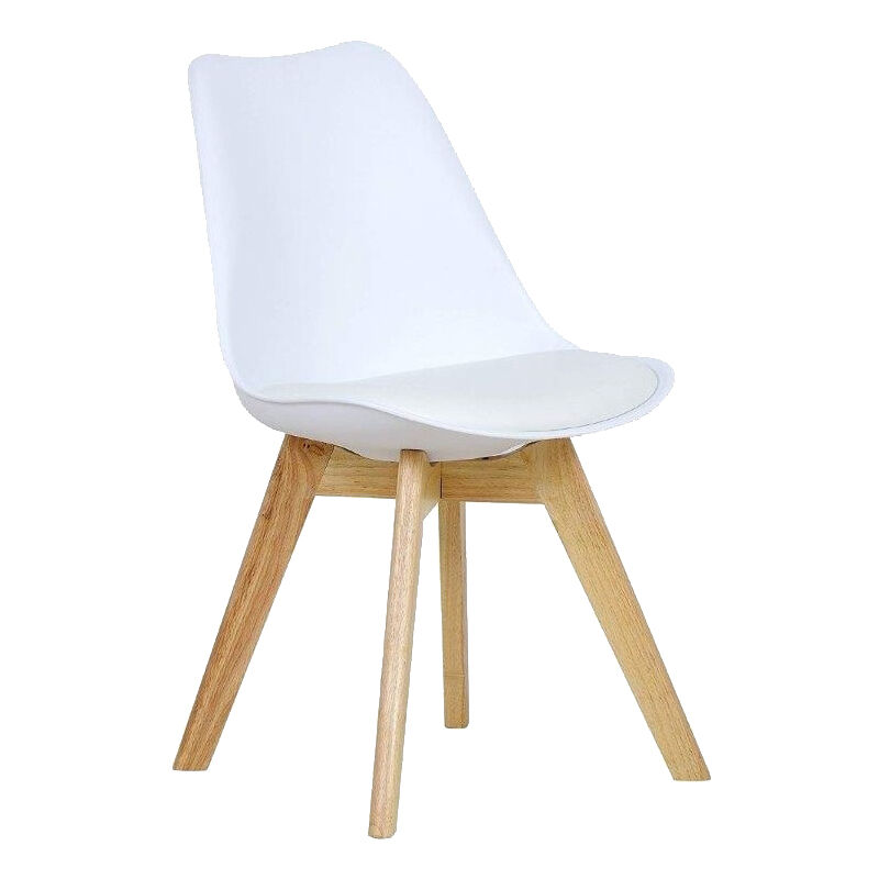 foto del prodotto sedia nordica bianca stile scandinavo gambe in legno con cuscino maury s