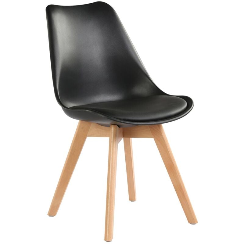 foto del prodotto sedia nordica nera stile scandinavo gambe in legno con cuscino maury s