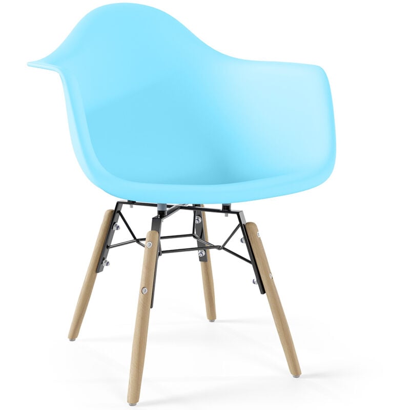 foto del prodotto sedia per bambini design scandinavo gambe in legno nordika azurro