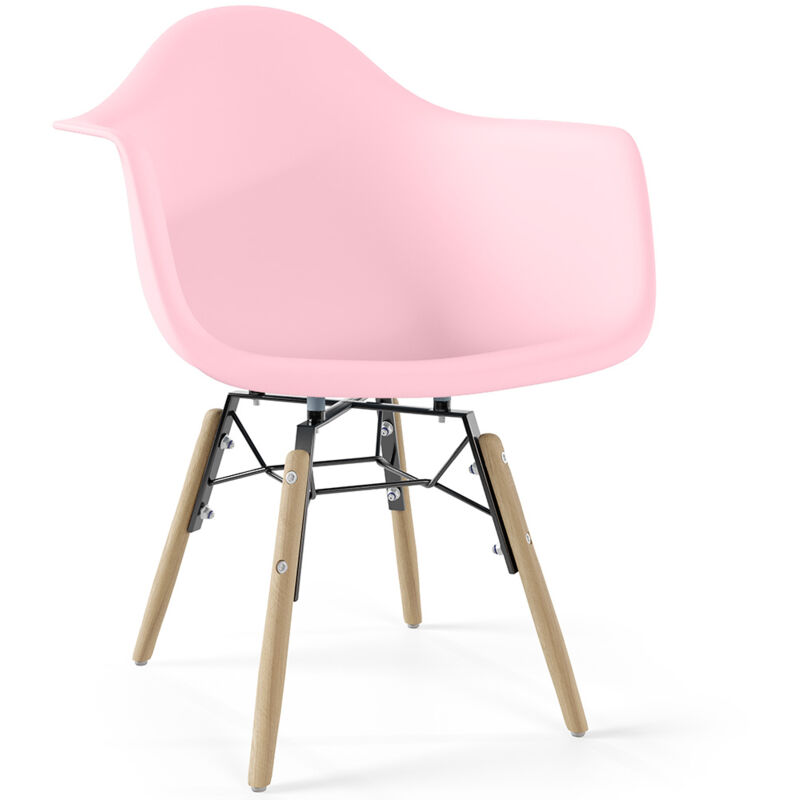 foto del prodotto sedia per bambini design scandinavo gambe in legno nordika rosa
