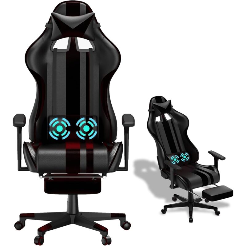 foto del prodotto sedia per gaming, sedia per computer, sedia per gaming ergonomica, sedia da ufficio, sedia girevole con cuscino lombare, riposo piedi, riposo testa,