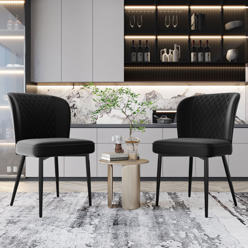 foto del prodotto sedia per sala da pranzo 2 pezzi , nera, sedia di design imbottita con schienale, seduta in velluto, struttura in metallo