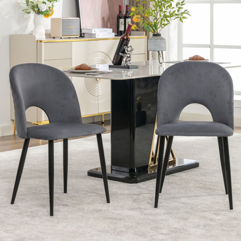 foto del prodotto sedia per sala da pranzo 2 pezzi , sedia di design imbottita con schienale, struttura in metallo, gambe regolabili