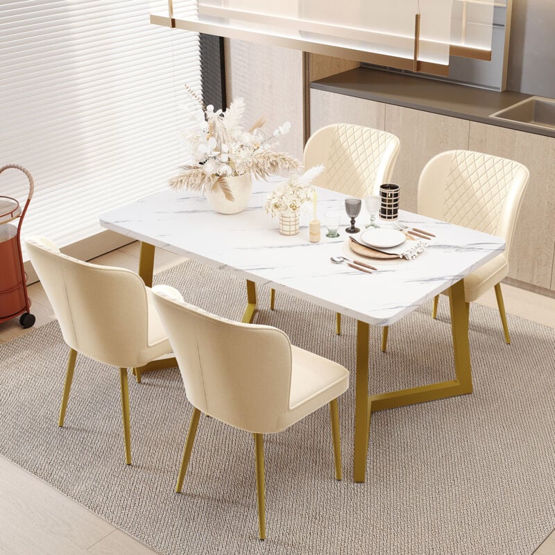 foto del prodotto sedia per sala da pranzo 4 pezzi , beige, sedia di design imbottita con schienale, seduta in velluto, struttura in metallo