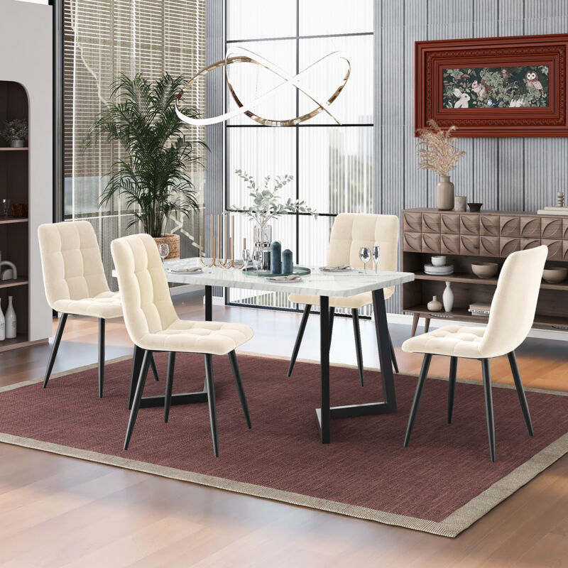foto del prodotto sedia per sala da pranzo 4 pezzi , beige, set di 4 sedie imbottite, sedia design con schienale, seduta in velluto, struttura in metallo okwish