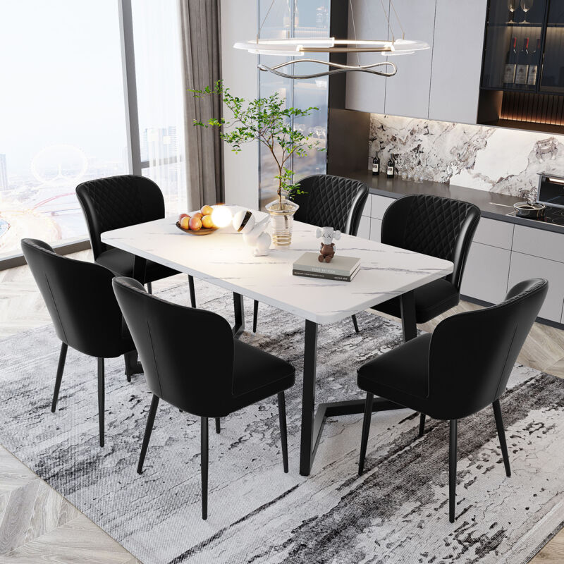 foto del prodotto sedia per sala da pranzo 6 pezzi , nera, sedia di design imbottita con schienale, seduta in velluto, struttura in metallo