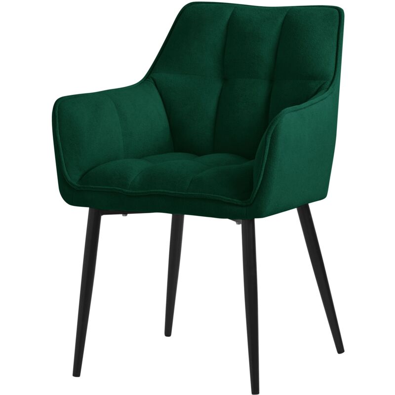 foto del prodotto sedia per sala da pranzo 63x57x90 cm imbottitura in spugna verde scuro con schienale e braccioli telaio in metallo poltroncina confortevole