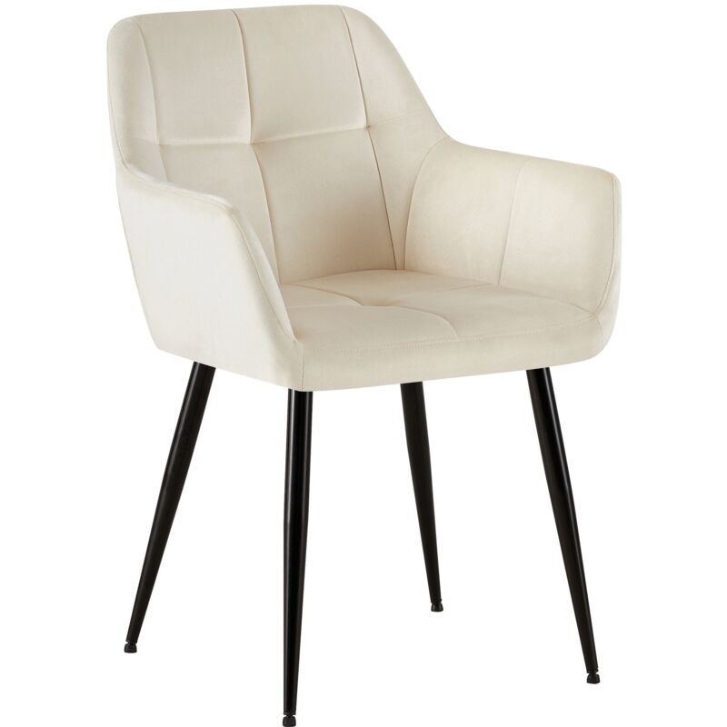 foto del prodotto sedia per sala da pranzo ufficio sala d attesa cuciture decorative seduta in velluto crema gambe in metallo nero 100001903