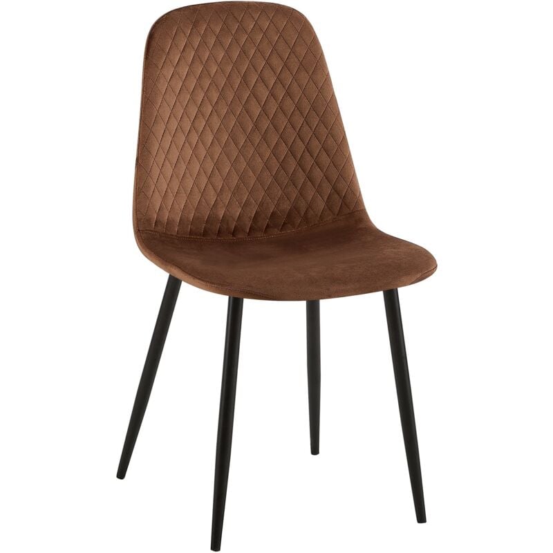 foto del prodotto sedia per sala da pranzo x1 cucitura decorativa a rombi, seduta in velluto marrone, gambe in metallo nero opaco 100002247