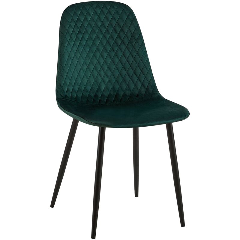 foto del prodotto sedia per sala da pranzo x1 cucitura decorativa a rombi, seduta in velluto verde, gambe in metallo nero opaco 100002246