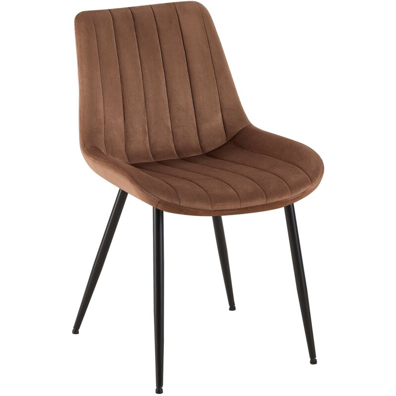 foto del prodotto sedia per sala da pranzo x1 cuciture decorative verticali con gambe in metallo nero opaco e seduta in velluto marrone 100002329