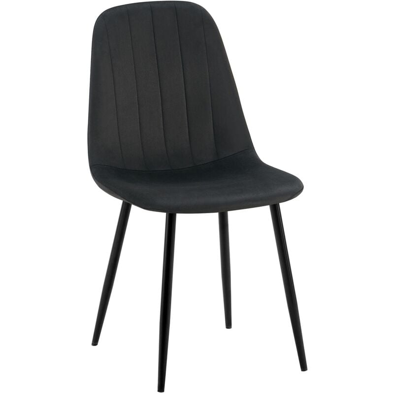 foto del prodotto sedia per sala da pranzo x1 design moderno cuciture verticali in velluto nero e gambe in metallo nero 100001987