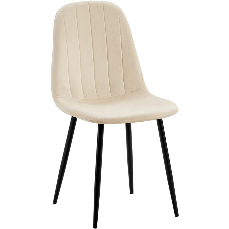 foto del prodotto sedia per sala da pranzo x1 design moderno cuciture verticali velluto crema e gambe in metallo nero 100001981