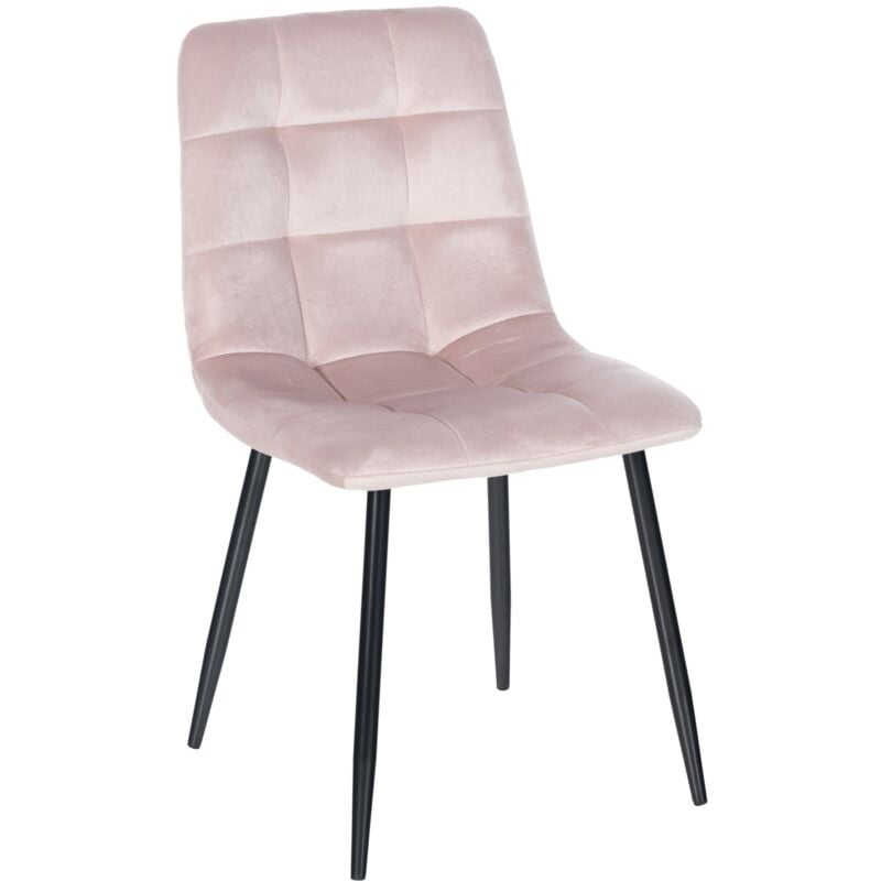 foto del prodotto sedia per sala da pranzo x1 forma quadrata cuciture in velluto rosa chiaro gambe in metallo nero 100001958