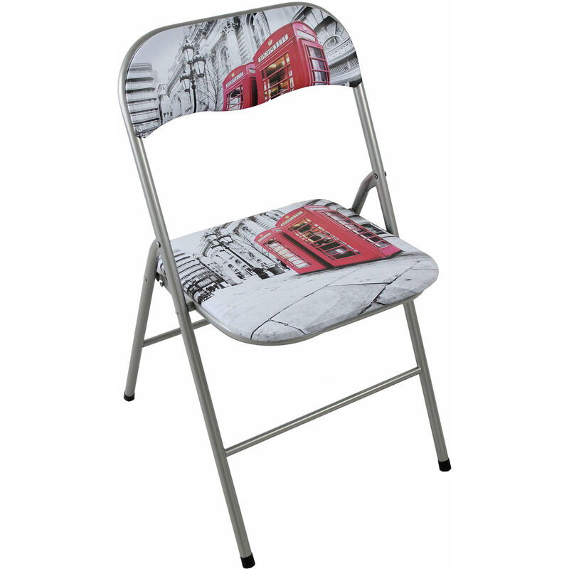foto del prodotto sedia pieghevole da interno o esterno in acciaio con seduta e schienale in pvc imbottito closy london gray