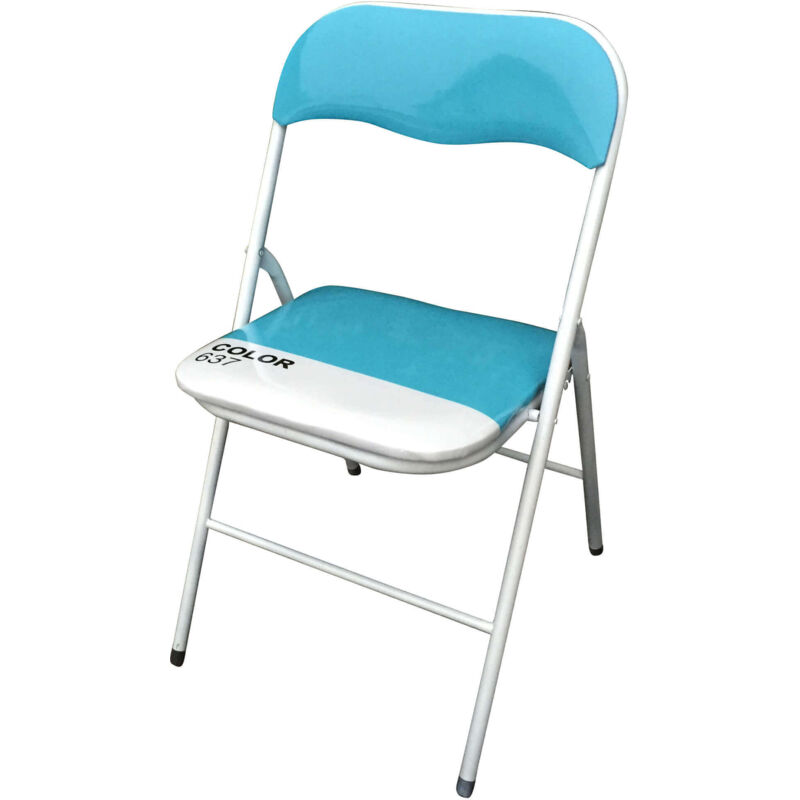 foto del prodotto sedia pieghevole da interno o esterno in acciaio con seduta e schienale in pvc imbottito closy skyblue