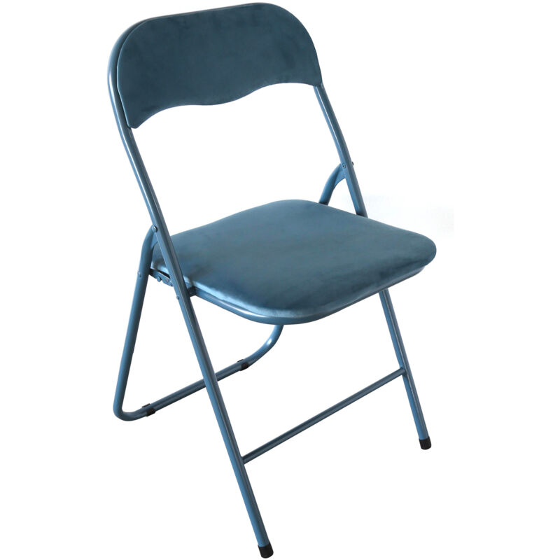 foto del prodotto sedia pieghevole imbottita in velluto velvet da interno ufficio casa resistenti ferro leggere con schienale salvaspazio portatile amanda velluto blu
