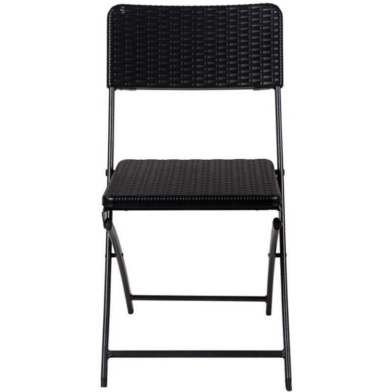 foto del prodotto sedia pieghevole in metallo e plastica effetto rattan nero