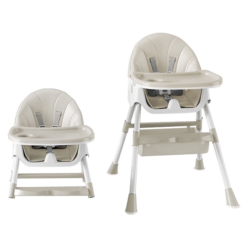 foto del prodotto sedia pieghevole per bambini 4 in 1, seggiolone con ruote universali, altezza regolabile, da 6 mesi a 3 anni, colore crema.