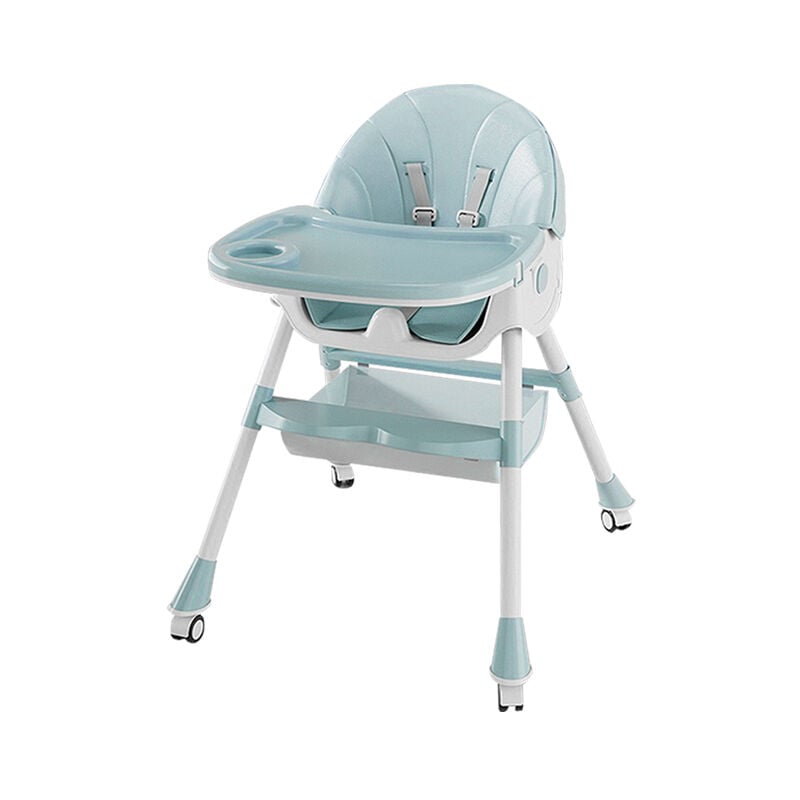 foto del prodotto sedia pieghevole per bambini 6 in 1, seggiolone con ruote universali, altezza regolabile, da 6 mesi a 3 anni, verde