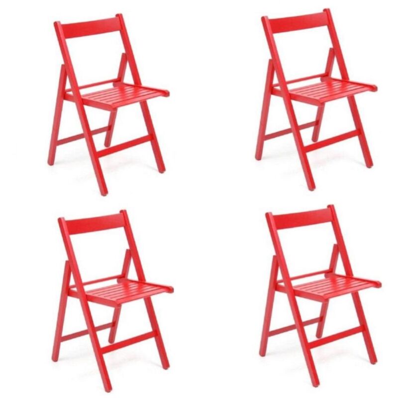 foto del prodotto sedia pieghevole salvaspazio in legno lusso colorata rosso set da 4