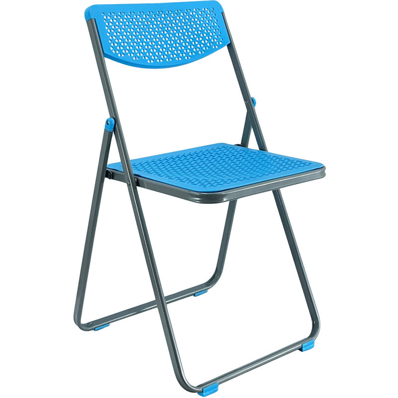 foto del prodotto sedia pieghevole smarty salvaspazio metallo e polipropilene richiudibile slim portatile blu grigio