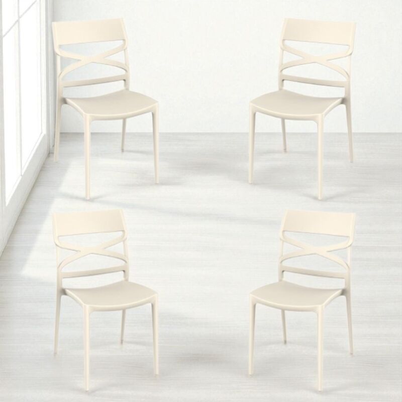 foto del prodotto sedia polipropilene per interno e esterno impilabile mirok crema set 4 pezzi