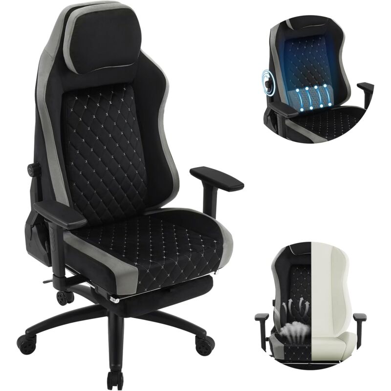 foto del prodotto sedia poltrona da ufficio direzionale ruote girevoli sportiva race gaming nero grigio woltu