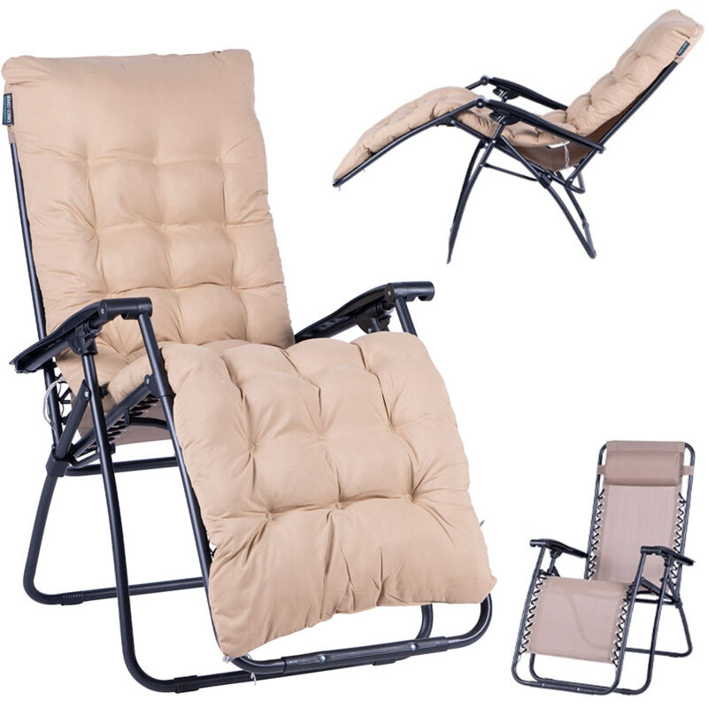 foto del prodotto sedia poltrona giardino con cuscino gravita zero pieghevole acciaio oxford beige