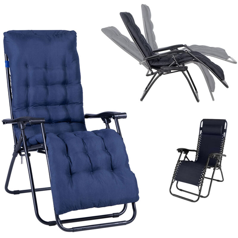 foto del prodotto sedia poltrona giardino con cuscino gravita zero pieghevole acciaio oxford blu