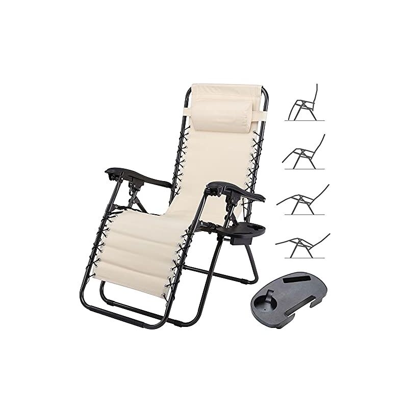 foto del prodotto sedia poltrona giardino zero gravity pieghevole acciaio oxford con vassoio beige