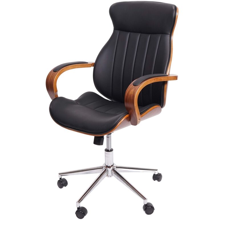 foto del prodotto sedia poltrona girevole ufficio hhg 333 design elegante legno curvo ecopelle nero