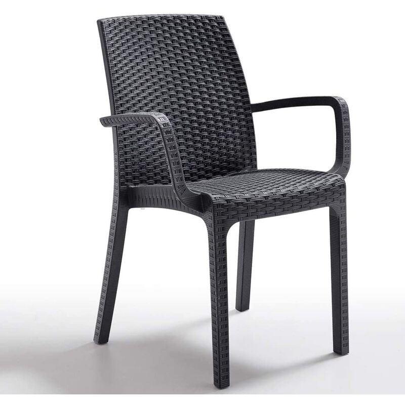 foto del prodotto sedia poltrona impilabile da esterno bar e ristoranti in wicker intrecciato con braccioli usa black