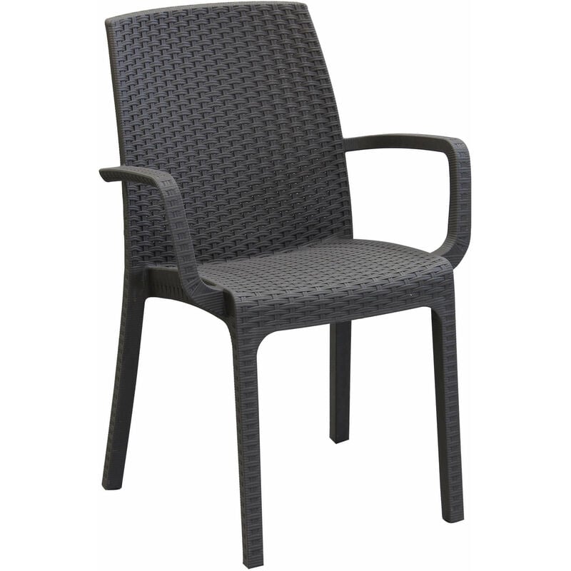 foto del prodotto sedia poltrona impilabile da esterno bar e ristoranti in wicker intrecciato con braccioli usa darkgray