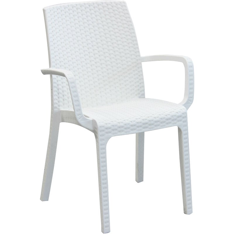 foto del prodotto sedia poltrona impilabile da esterno bar e ristoranti in wicker intrecciato con braccioli usa white