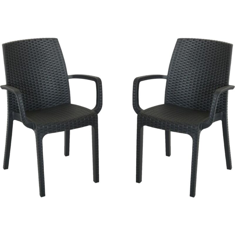 immagine 0 del prodotto sedia poltrona indiana in simil rattan per esterno e interno set 2 pezzi antracite