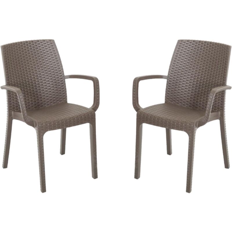 foto del prodotto sedia poltrona indiana in simil rattan per esterno e interno set 2 pezzi caffe 