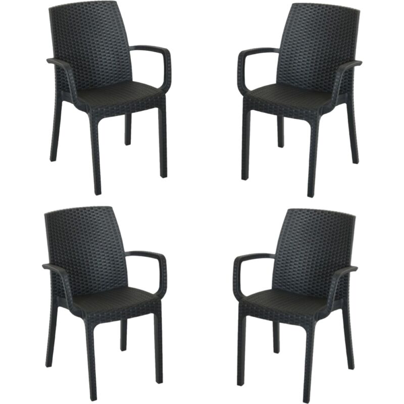 foto del prodotto sedia poltrona indiana in simil rattan per esterno interno set 4 pezzi antracite