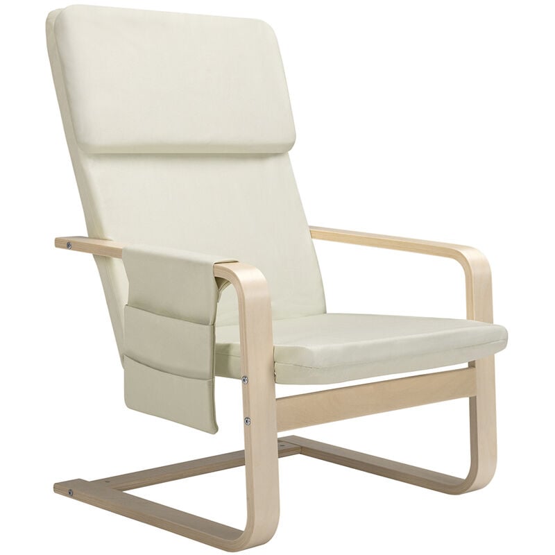 foto del prodotto sedia poltrona relax ergonomica rivestimento cotone beige con borsa 2 scomparti