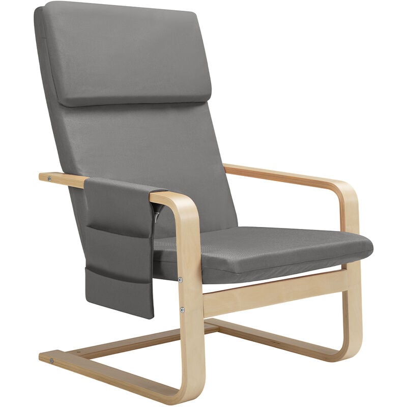 foto del prodotto sedia poltrona relax ergonomica rivestimento cotone grigio con borsa 2 scomparti