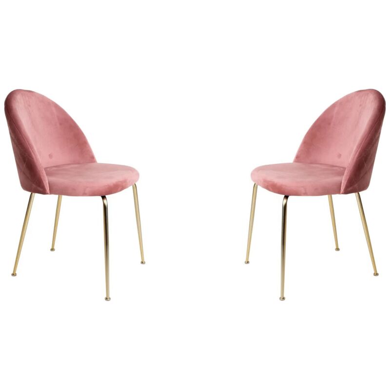 foto del prodotto sedia poltroncina in velluto rosa con gambe in metallo oro paris 2 sedie