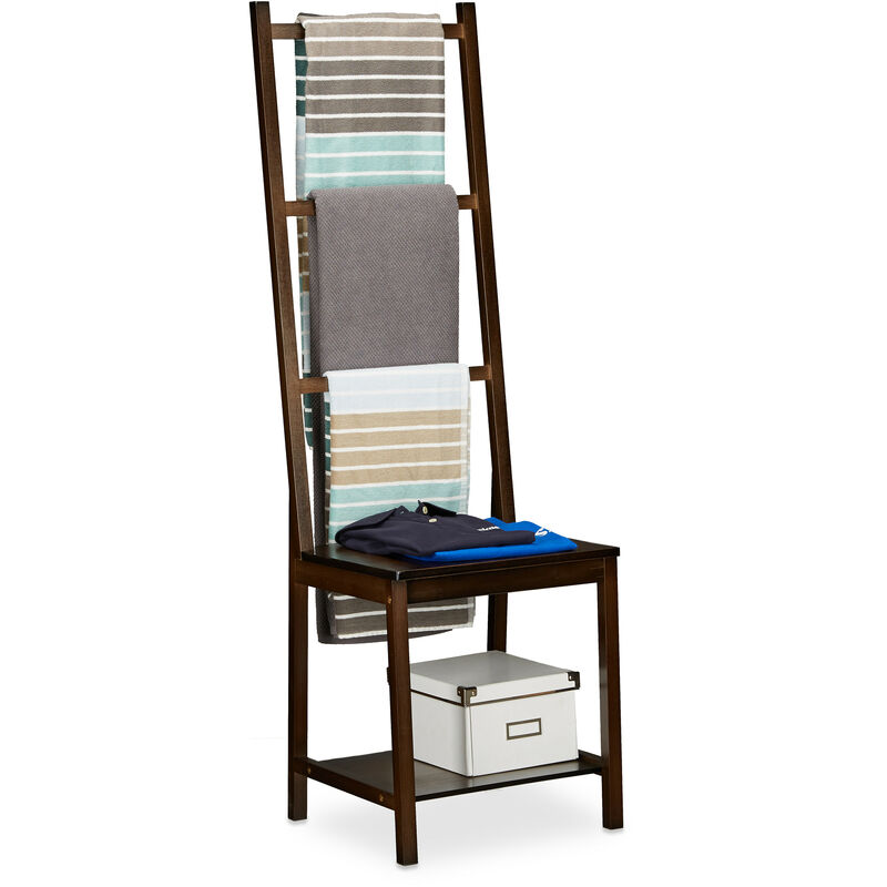 foto del prodotto sedia portasciugamani in bamb , hlp 133 x 40 x 42 cm, bagno e camera da letto, omino servomuto, marrone scuro relaxdays