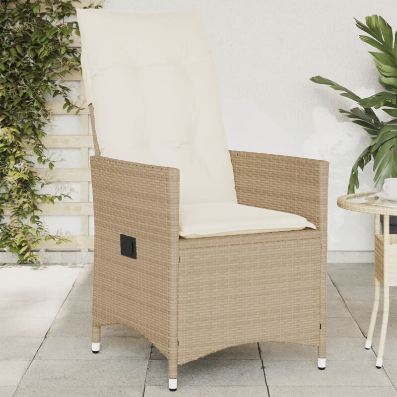 foto del prodotto sedia reclinabile da giardino con cuscini beige in polyrattan vidaxl