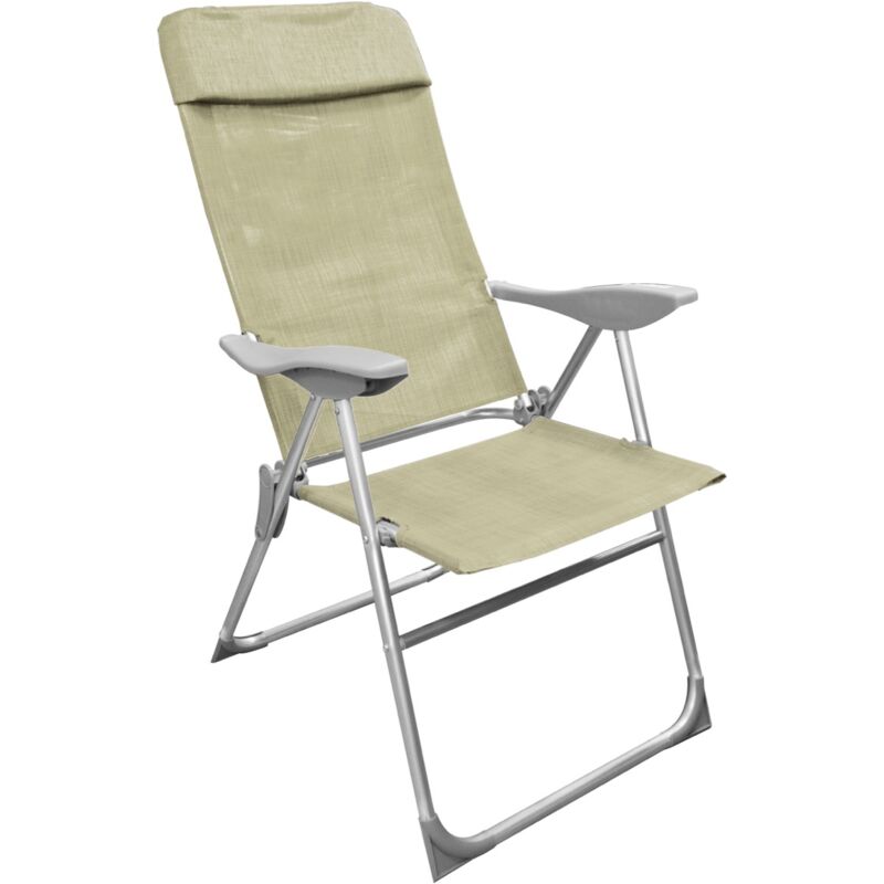 foto del prodotto sedia relax alta 8 posizioni in alluminio h111x107x57cm con braccioli e seduta in tessuto beige