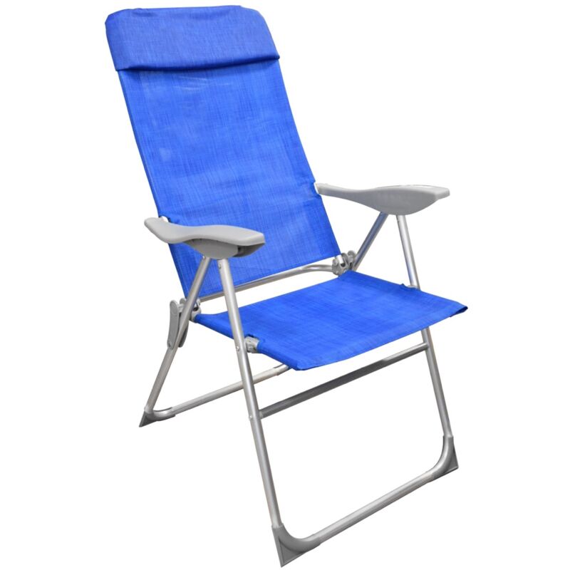 foto del prodotto sedia relax alta 8 posizioni in alluminio h111x107x57cm con braccioli e seduta in tessuto blu