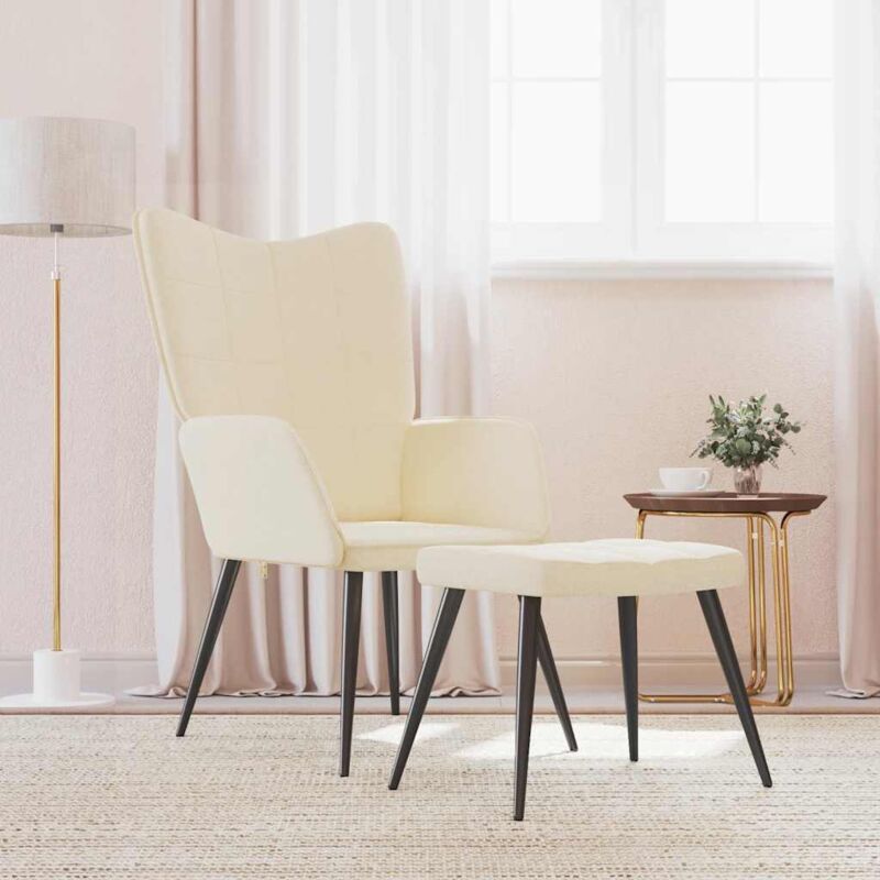foto del prodotto sedia relax con sgabello crema in tessuto vidaxl