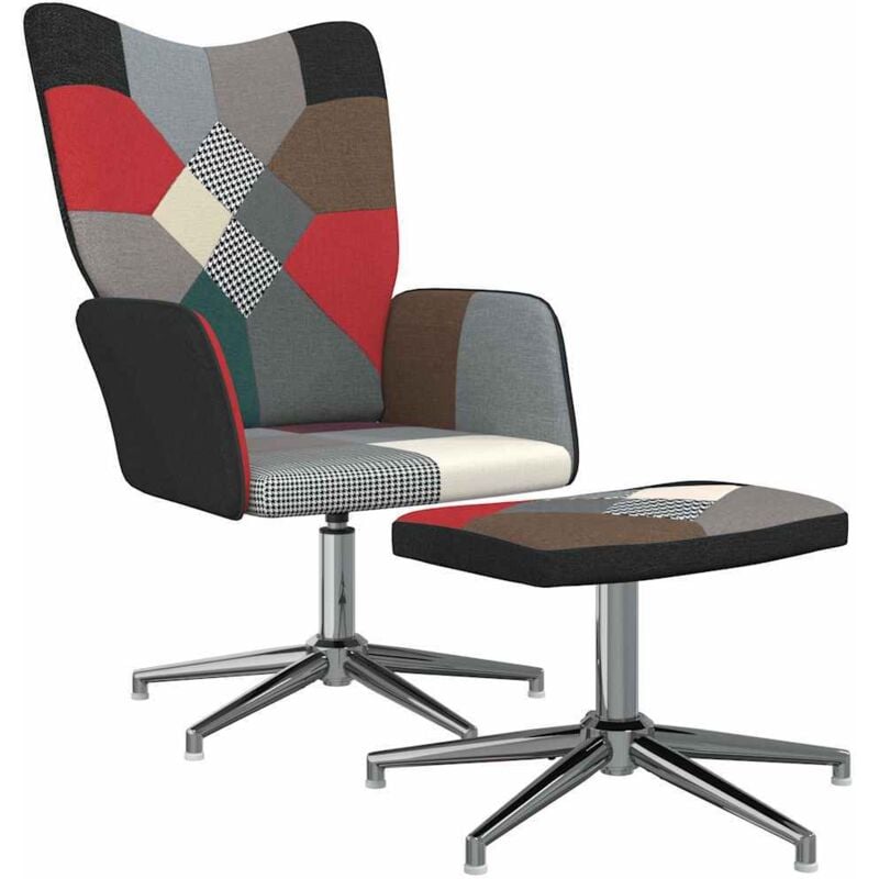 foto del prodotto sedia relax con sgabello in tessuto patchwork vidaxl