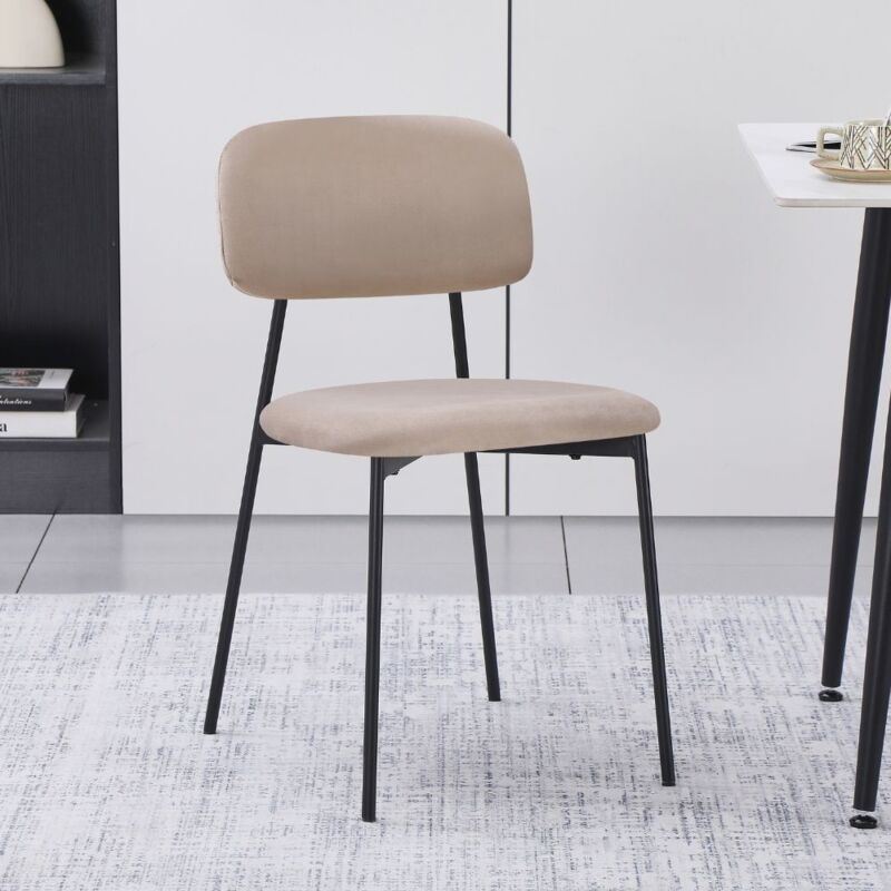 foto del prodotto sedia rivestita in vellutino colore taup e gambe nere in metallo 44x49x78h cm segik