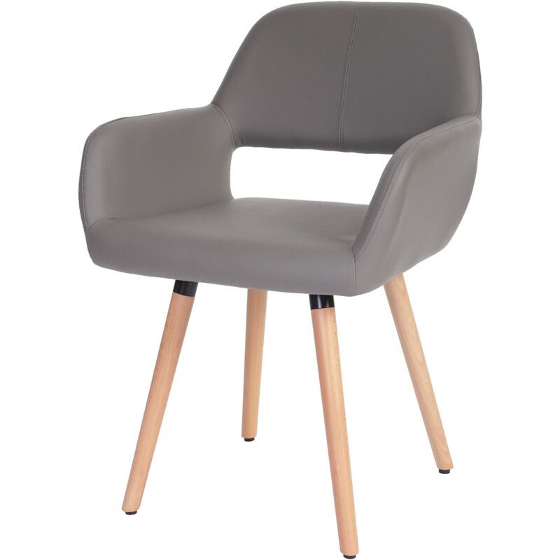 foto del prodotto sedia sala da pranzo soggiorno cucina hhg 428 ii design retro legno ecopelle grigio chiaro